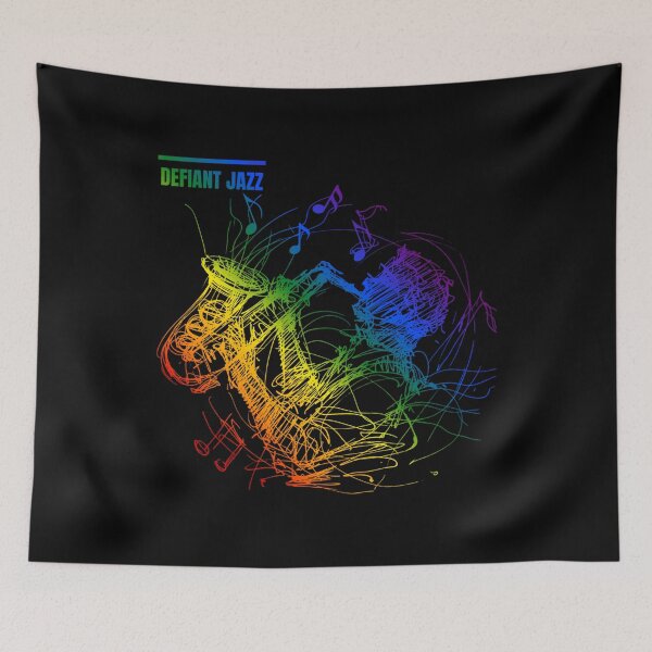 Item preview, Severance, Defiant Jazz, Classic pride flag graphic, jazz player with flying notes graphic, severance tv, jazz player, music lovers,  designed and sold by PrideBeProud.