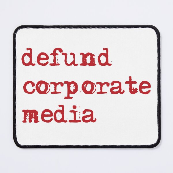 Item preview, defund corporate media in red typewriter font on white designed and sold by deynaaz.