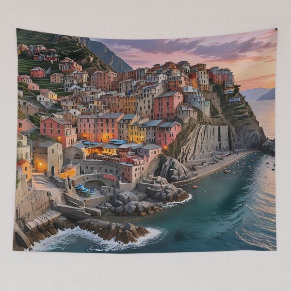 Item preview, Manarola, Italy: Golden Sunset Over Colorful Cliffs designed and sold by LSVart.