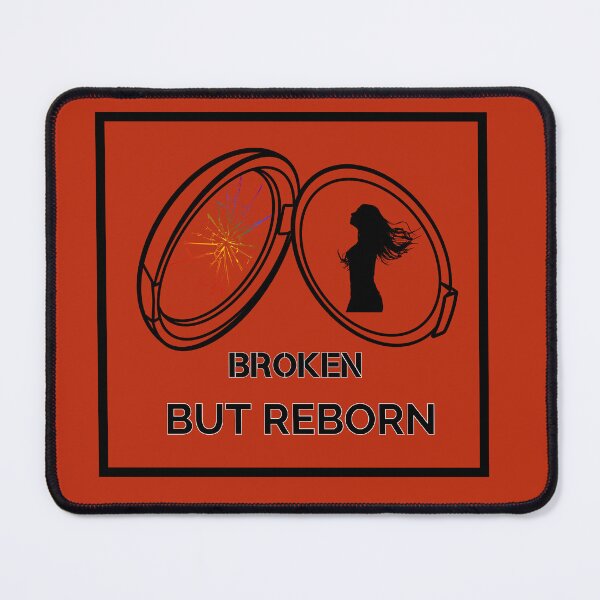 Item preview, Broken, But Reborn, Classic pride flag graphic, Mirror with pride shattered glass and strong powerful woman graphic, inspirational, motivational, powerful woman, strong woman, designed and sold by PrideBeProud.