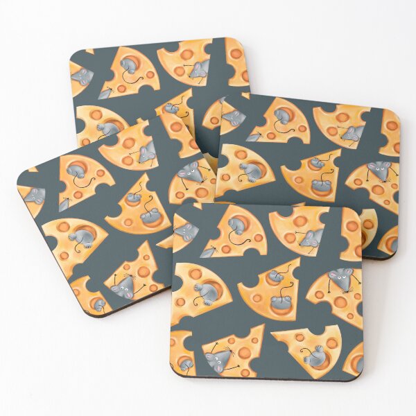 Item preview, Seamless pattern of pieces of holey cheese with a mouse on a blue background designed and sold by Nastasiakhmnk.