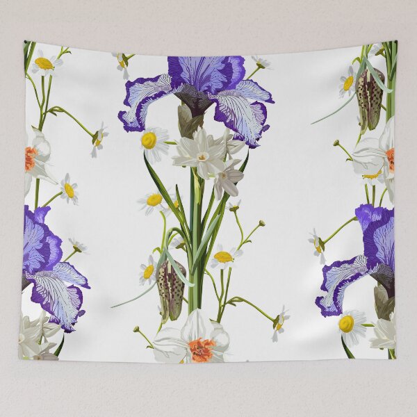 Item preview, Spring flowers. Narcissus, Iris, lily of the valley, may-lily, Seamless pattern, background. designed and sold by MatyKotiv.