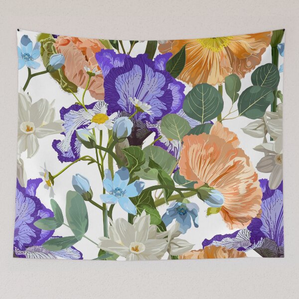 Item preview, Spring flowers. Narcissus, Iris, lily of the valley, may-lily, poppy. Seamless pattern, background. designed and sold by MatyKotiv.
