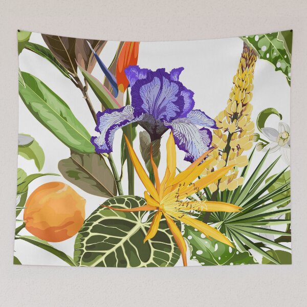 Item preview, Tropical flowers with violet irys Seamless pattern, background. Vintage, old, retro style. designed and sold by MatyKotiv.