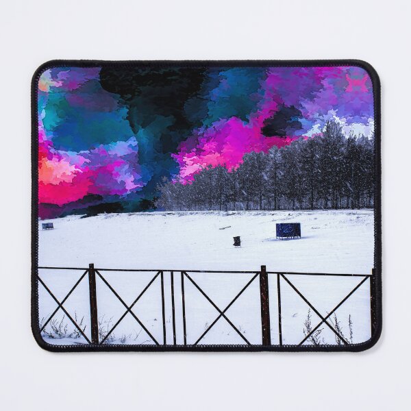 Item preview, Illustration of a snowy beach in the city. Abstract bright multicolored sky.  designed and sold by fishwithout.