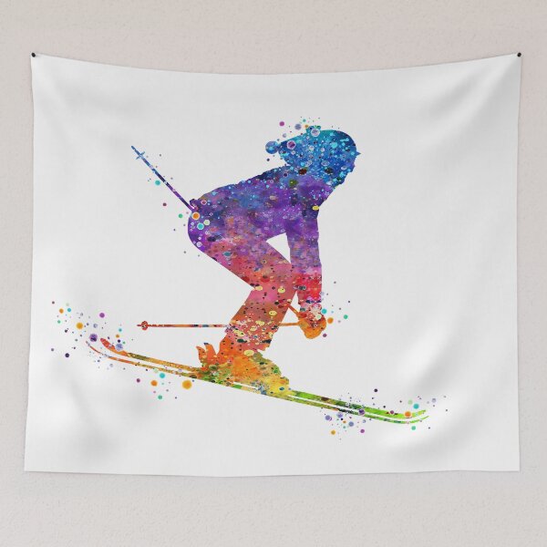 Item preview, Girl Skiing Watercolor Gift designed and sold by LotusGifts.