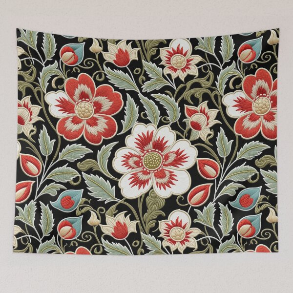Item preview, Fantasy flowers in retro, vintage, jacobean embroidery style designed and sold by Giuseppe Cammino.