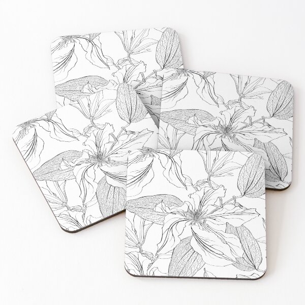 Item preview, Seamless floral pattern with bouquets of line clematis flowers, buds, curly branches with leaves hand drawn. designed and sold by MatyKotiv.