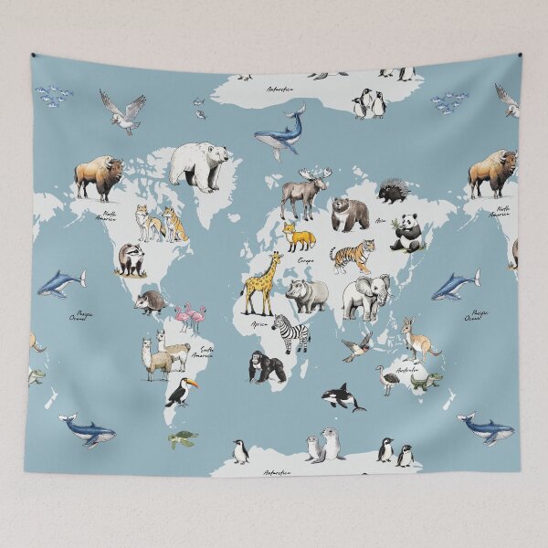 Item preview, Kids World map animals birds for children  designed and sold by Milatoo.