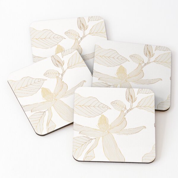 Item preview, Seamless floral pattern with bouquets of golden line magnolia flowers, buds, curly branches. designed and sold by MatyKotiv.