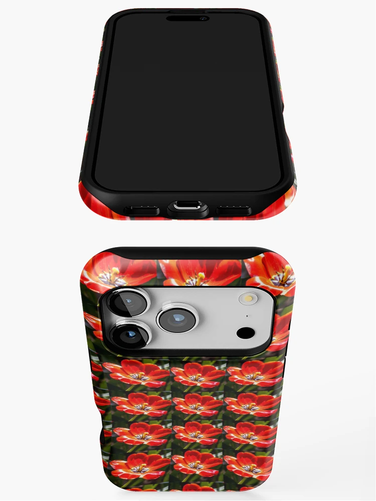 Thumbnail 3 of 4, iPhone Case, Red Tulips Pattern designed and sold by Patternflower.