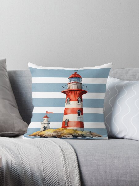 Artikel-Vorschau von Nautische gestreifte Leuchtturm Aquarell Illustration, designt und verkauft von Sondhëre.