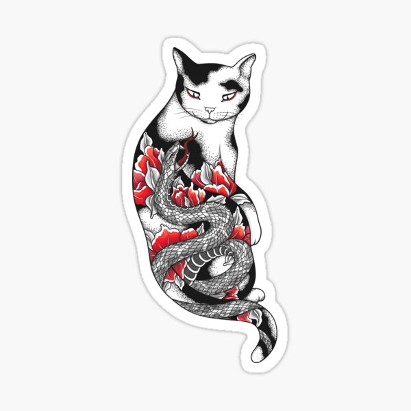 Cat in Grey Snake Tattoo Sticker