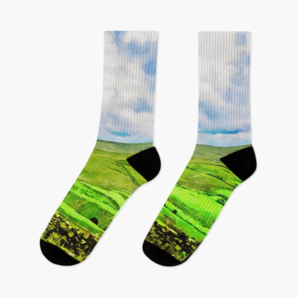 Item preview, Watercolor depiction of rolling green hills in West Midlands, England designed and sold by GestaltImagery.