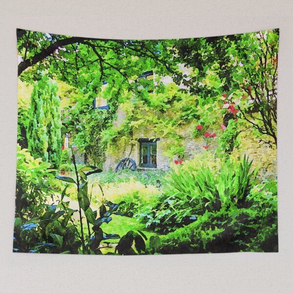 Item preview, Serene garden landscape in Cotswolds England captured as a watercolor illustration designed and sold by GestaltImagery.