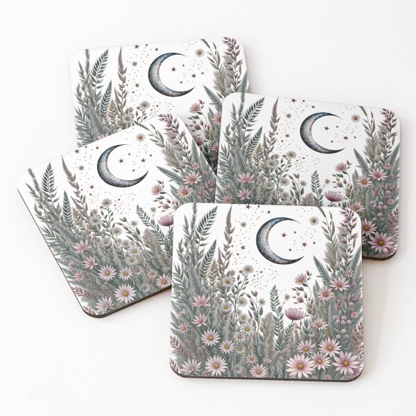 Item preview, White Floral Aesthetic Chic Boho Moon Phases luna,Vintage Moon Flowers Astrology Celestial boho aesthetics and Moon Astrology Lovers designed and sold by Collagedream.