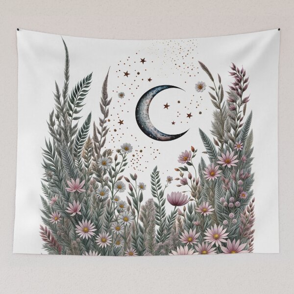 Item preview, White Floral Aesthetic Chic Boho Moon Phases luna,Vintage Moon Flowers Astrology Celestial boho aesthetics and Moon Astrology Lovers designed and sold by Collagedream.