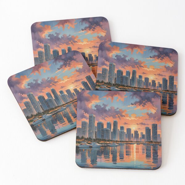 Item preview, Miami, Florida: Sunset Skyline Reflections on Biscayne Bay designed and sold by LSVart.
