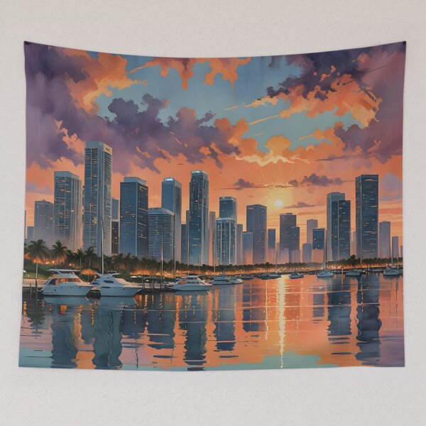 Item preview, Miami, Florida: Sunset Skyline Reflections on Biscayne Bay designed and sold by LSVart.