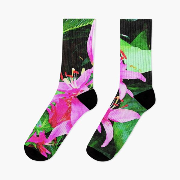 Item preview, Vibrant pink lilies in a lush green garden setting designed and sold by GestaltImagery.
