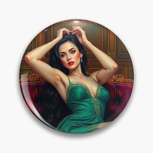 Item preview, Painting of a beautiful lady in a green dress reclining on her sofa designed and sold by Vintage Designs +.