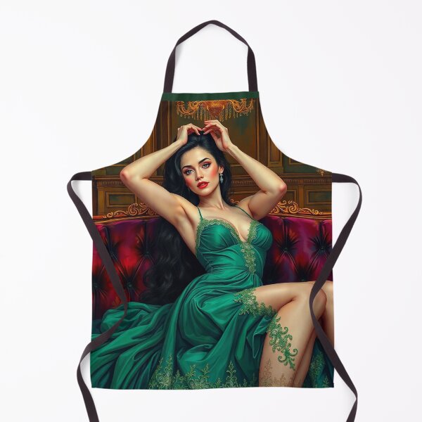 Item preview, Painting of a beautiful lady in a green dress reclining on her sofa designed and sold by Vintage Designs +.
