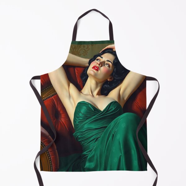 Item preview, Painting of a beautiful lady in a green dress reclining on her sofa designed and sold by Vintage Designs +.