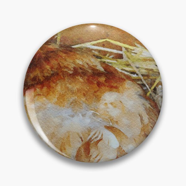 Item preview, Watercolor painting of a hen nesting with eggs in a straw bed designed and sold by GestaltImagery.