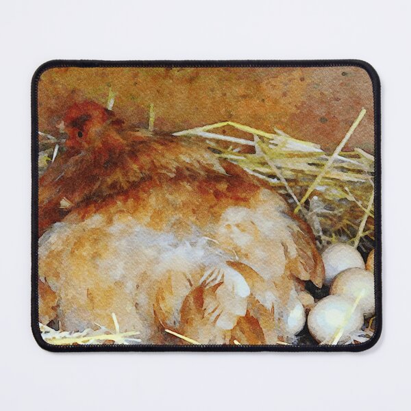 Item preview, Watercolor painting of a hen nesting with eggs in a straw bed designed and sold by GestaltImagery.