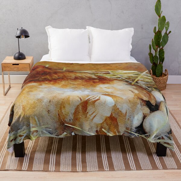 Item preview, Watercolor painting of a hen nesting with eggs in a straw bed designed and sold by GestaltImagery.
