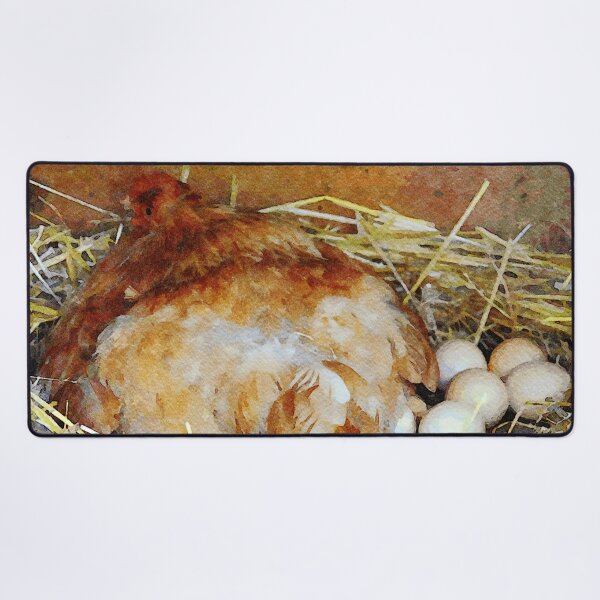 Item preview, Watercolor painting of a hen nesting with eggs in a straw bed designed and sold by GestaltImagery.