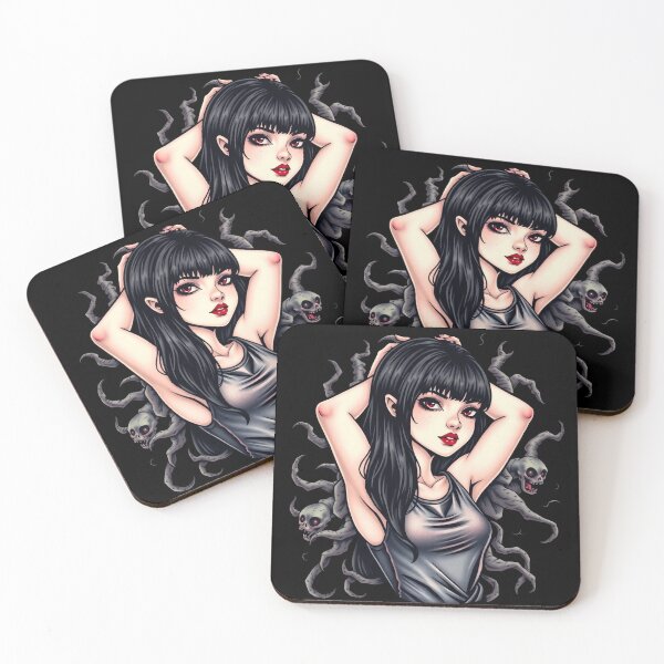 Item preview, Cute Gothic Goth Girl Tattoo style illustration with demons designed and sold by Vintage Designs +.