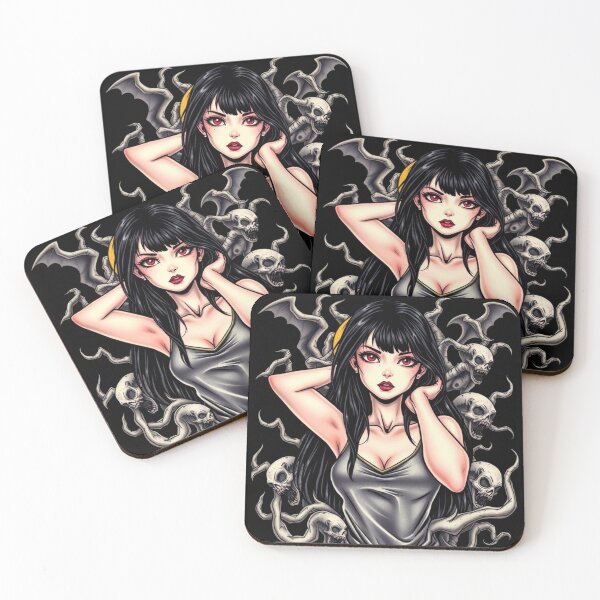 Item preview, Cute Gothic Goth Vampire Horror Girl Tattoo style illustration with demons designed and sold by Vintage Designs +.
