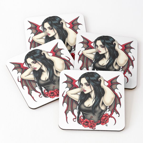 Item preview, Cute Gothic Goth Vampire Horror Girl Tattoo style illustration with demons designed and sold by Vintage Designs +.