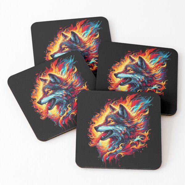 Item preview, Majestic Fire and Ice Wolf – Vibrant Fantasy Animal Art designed and sold by gkhanco.