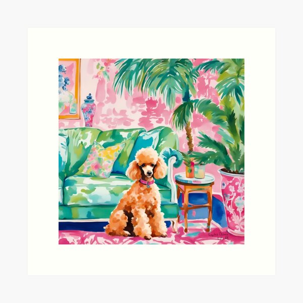Item preview, Grandmillennial art, Brown Poodle in preppy interior designed and sold by SophieClimaArt.