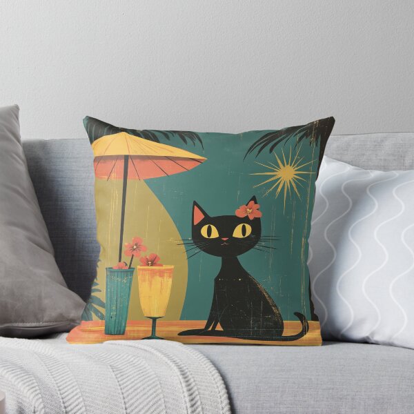 Item preview, Mid Century Atomic Tiki Black Cat – Retro Lounge Aesthetic designed and sold by RoseoftheWild.