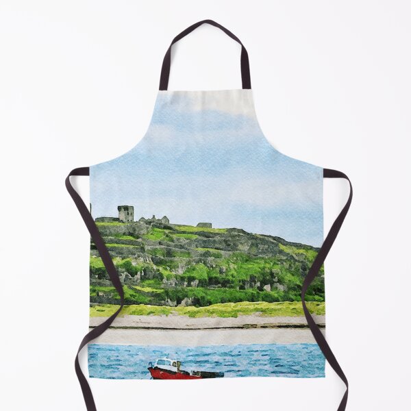 Item preview, Watercolor landscape of Inishmore with ruins and ocean in Aran Islands, Ireland designed and sold by GestaltImagery.