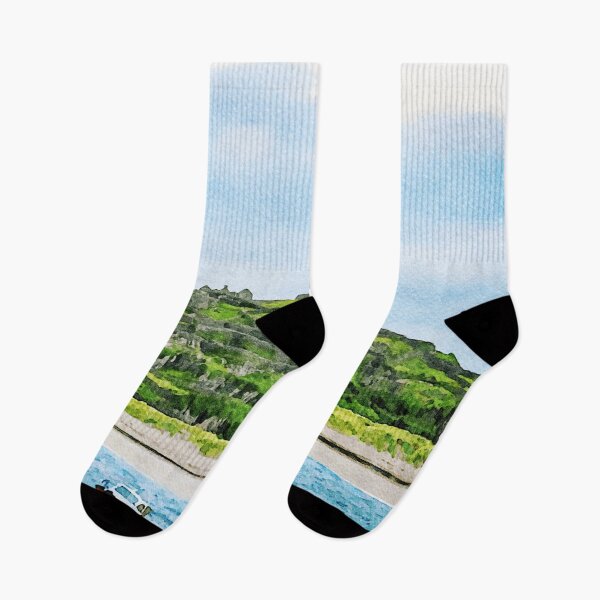 Item preview, Watercolor landscape of Inishmore with ruins and ocean in Aran Islands, Ireland designed and sold by GestaltImagery.