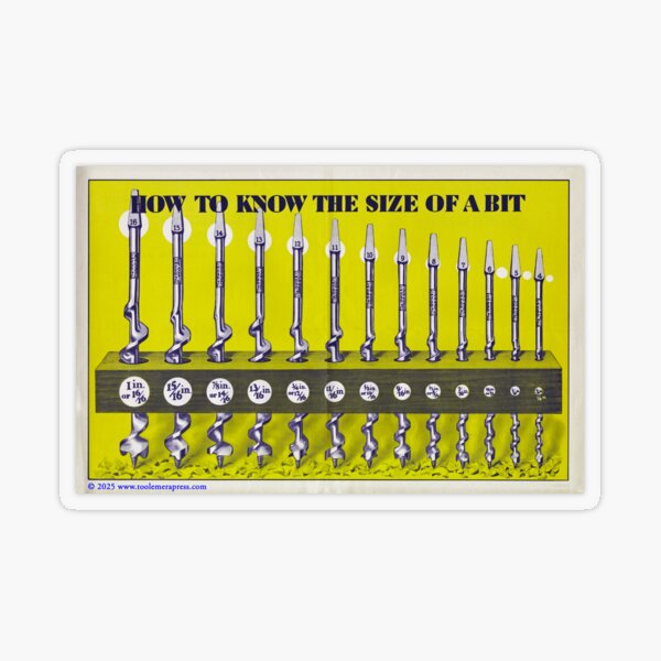 Woodworker Carpenter Auger Drill Bit Chart Vintage Transparent Sticker