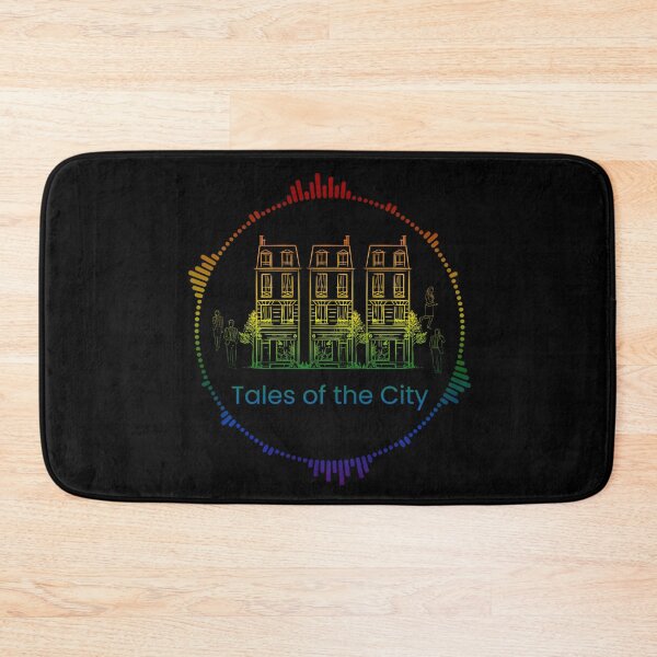 Item preview, Tales of the City, Classic pride flag graphic, Victorian houses, people walking and talking with audio waves graphic, tales of the city tv, lgbtq tv, queer tv, San Francisco, 28 Barbary Lane,  designed and sold by PrideBeProud.