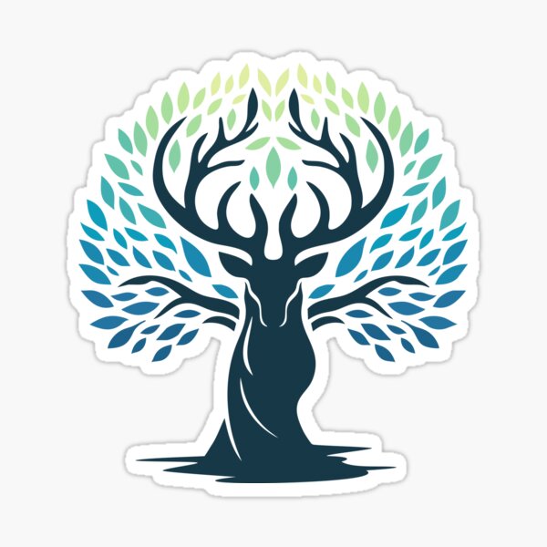 Nature spirit: Deer tree symbol of harmony, green blue Sticker