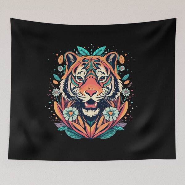 Item preview, Colourful Flowery Tiger Head Magical Art Animal designed and sold by Dressed For  Duty.