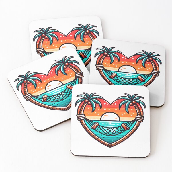 Item preview, Tropical Heart Sunset with Palm Trees, Hammock, and Ocean View - Island Love designed and sold by KreaDesignOne.