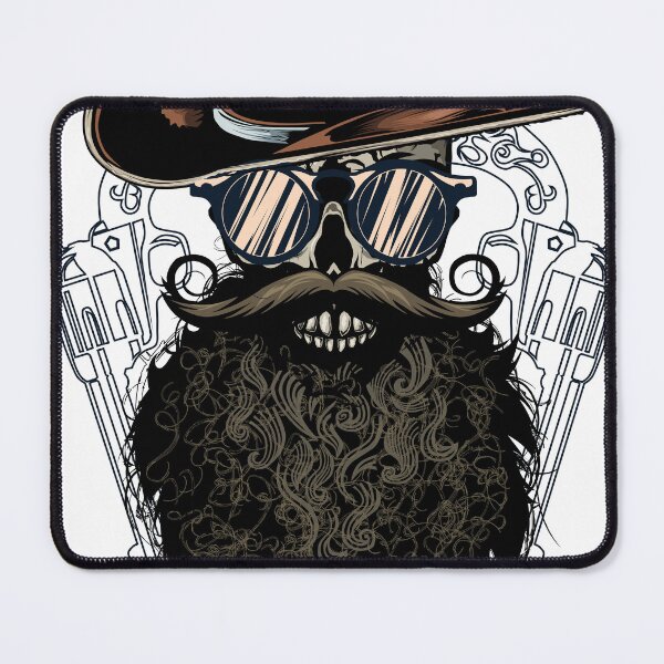 Item preview, pistol revolver gun six shot 6 skull hipster skull bearded beard cowboy hat designed and sold by Achille3777.