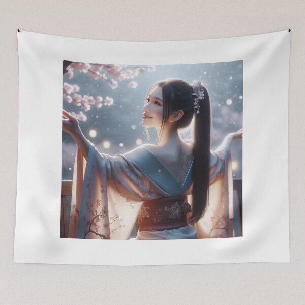 Item preview, woman is depicted wearing a traditional Japanese kimono, designed and sold by ChamaruVerywell.