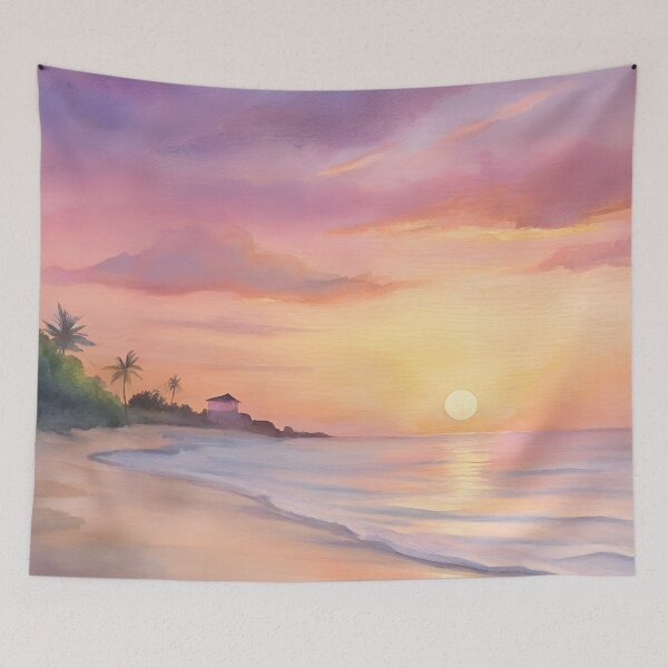 Item preview, Beach town somewhere in Mexico simple watercolor print designed and sold by dulceguavashop.