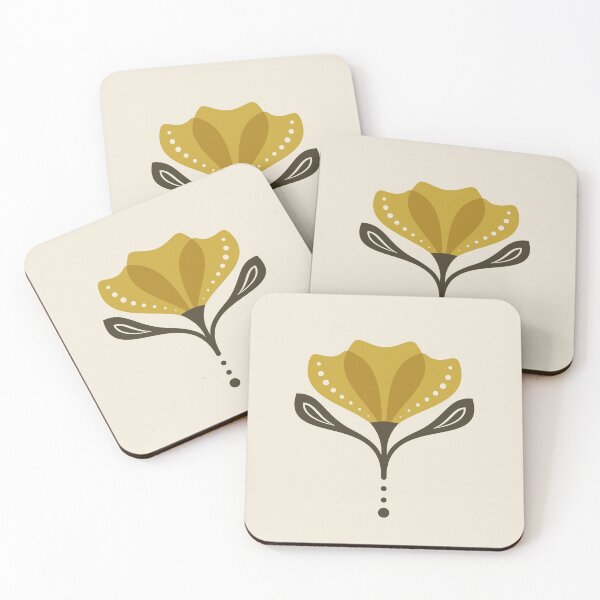 Item preview, KF 0349 B - Vintage Retro Poppy 70s Floral Pattern in Yellow Brown Cream designed and sold by KhakiFinch.