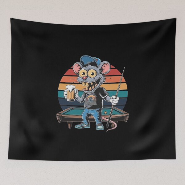 Item preview, Funny Cartoon Rat Playing Billiards with Beer Mug Design designed and sold by love3617.