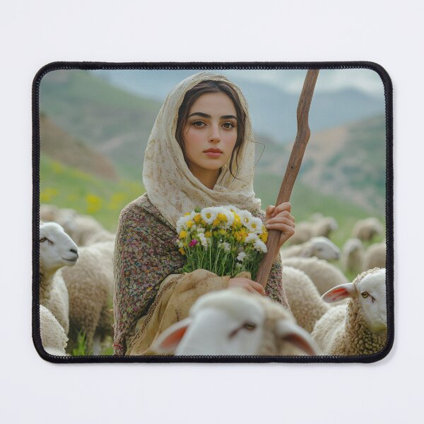 Item preview, Young Shepherdess Amongst Herd of Sheep in Pasture designed and sold by Artessie.